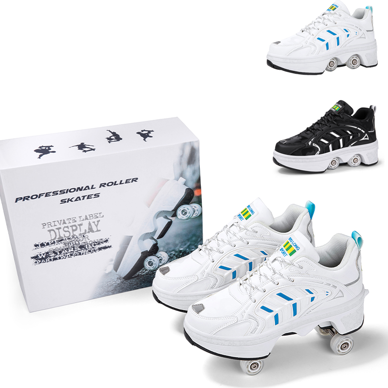 Women Shoes Sneakers - 4 Wheels Retractable Roller Skate Shoes,