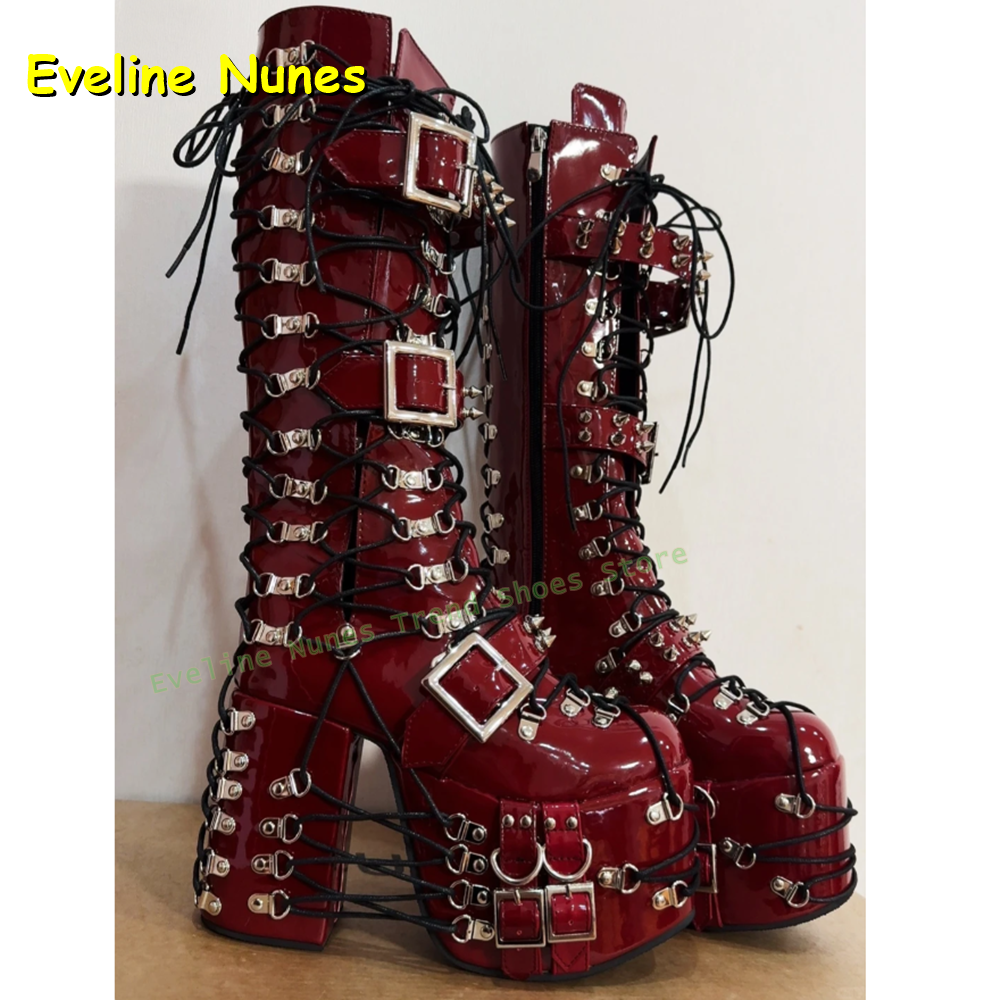 Women'S Shoes Y2K - Y2K Red Gothic Platform Knee High