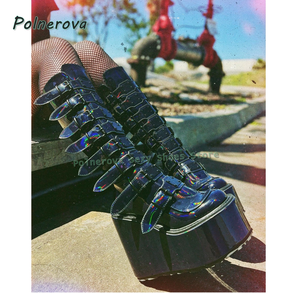 Women'S Shoes Y2K - Metal Belt Buckle Platform Motorcycle Boots