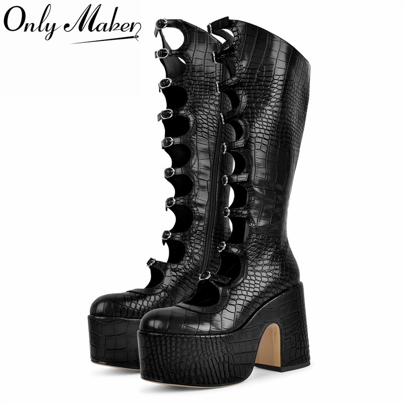Knee High Boots Women - Onlymaker Women Round Toe Platform Stone