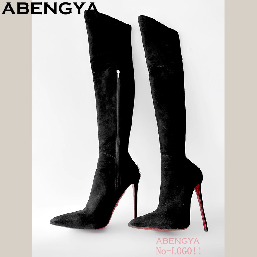 ABENGYA Sexy Black Suede Leath - Knee High Boots Women recensie en prijs